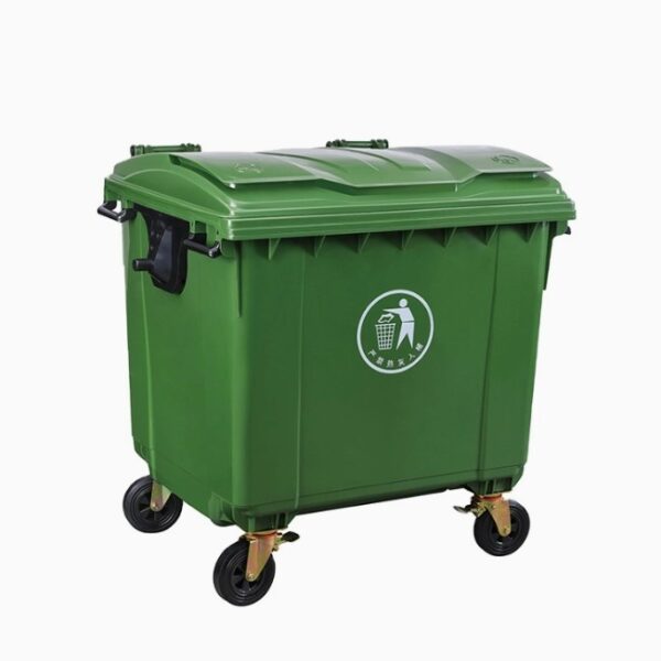 Waste Bin with Lid + Wheels, 1100L - Green